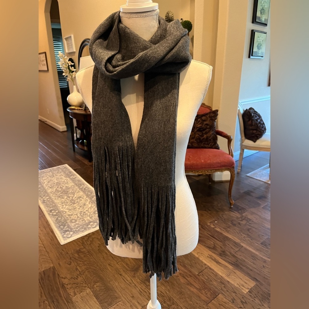 Lucky Brand Brushed Oversized Scarf Wrap in Charcoal Gray with Long Fringe